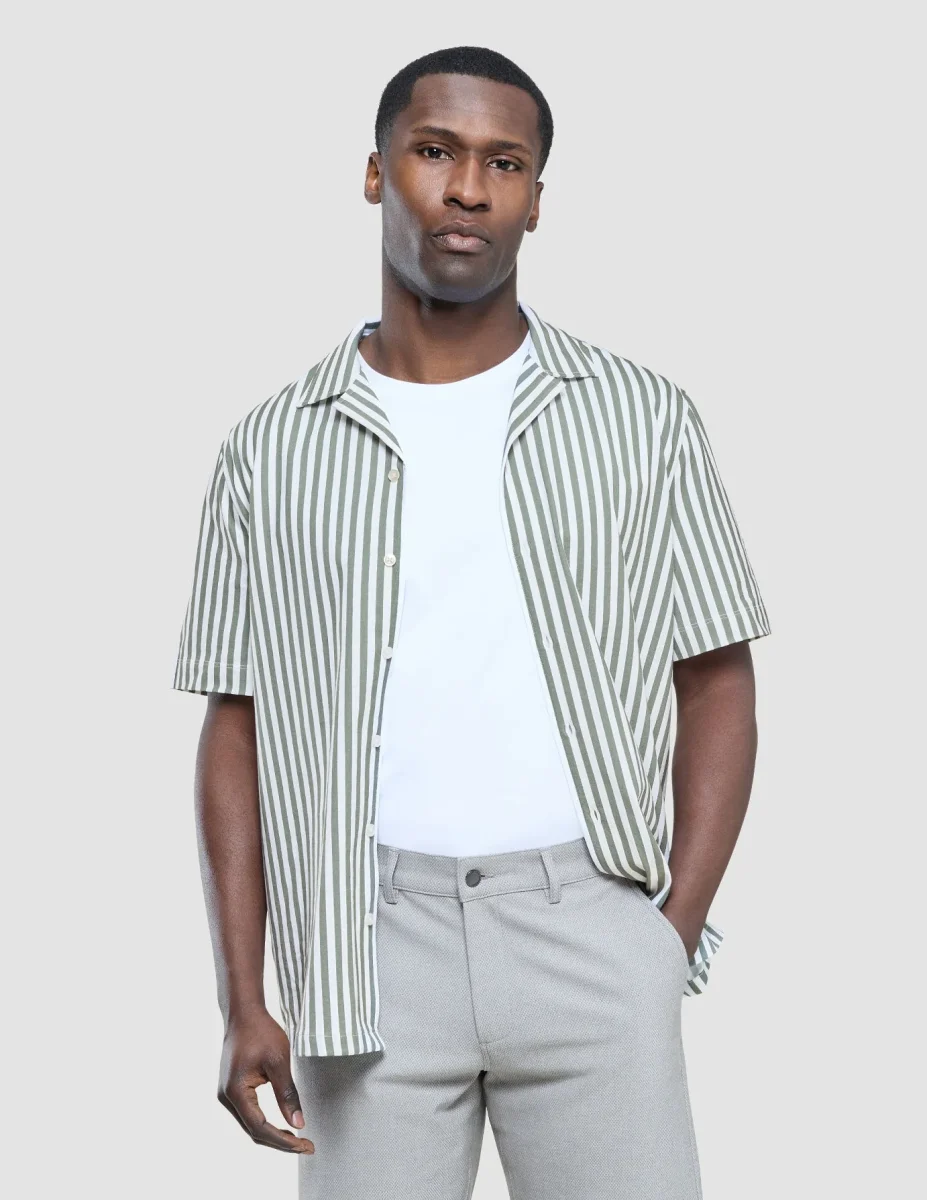 Bowling Short Sleeve Shirt Green Stripes